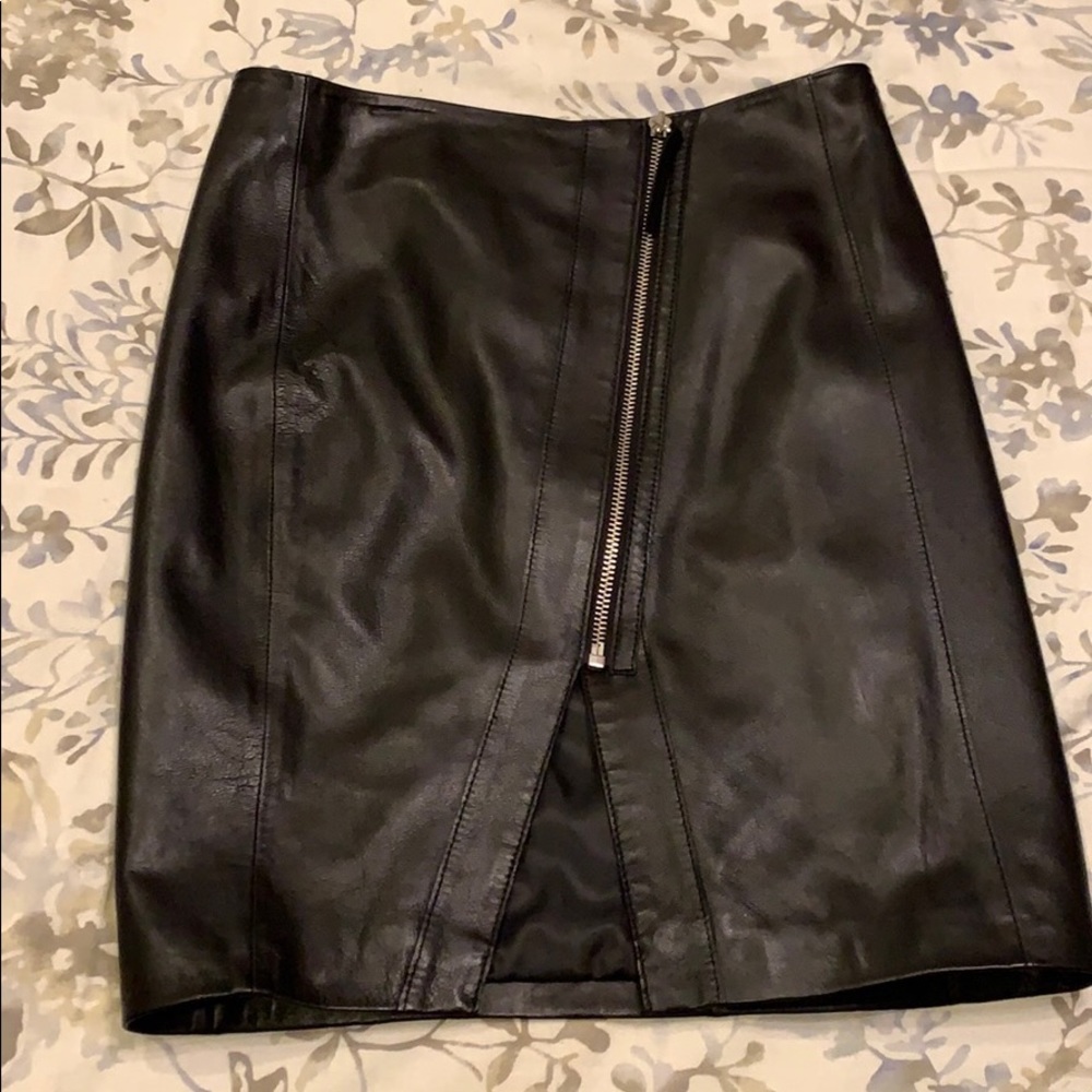 Gianni Bini black leather zipper moto skirt S XS